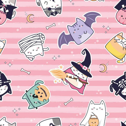 Kawaii Cute Halloween Cats Pattern 14 Quilting Cotton Fabric