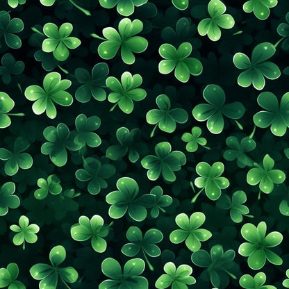 - St. Patrick's Day Glam Pattern 5 Quilting Cotton Fabric  
- green shamrocks  
- clover leaves  
- dark background  
- festive print  
- quilting fabric  
- cotton textile  
- nature-inspired  
- seamless design  
- floral motif