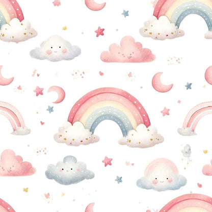 - Pink Teddy Bears Pattern 4 Quilting Cotton Fabric  
- pastel colors  
- rainbows  
- clouds  
- stars  
- moons  
- soft texture  
- cotton material  
- quilting fabric  
- nursery design  
- whimsical  
- children’s fabric  
- cute motifs  
- light background