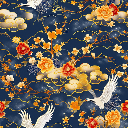 Japanese Cranes Pattern 4 Quilting Cotton Fabric