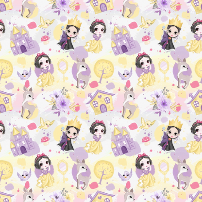 Cute Snow White Fairy Tale Pattern 4 Quilting Cotton Fabric