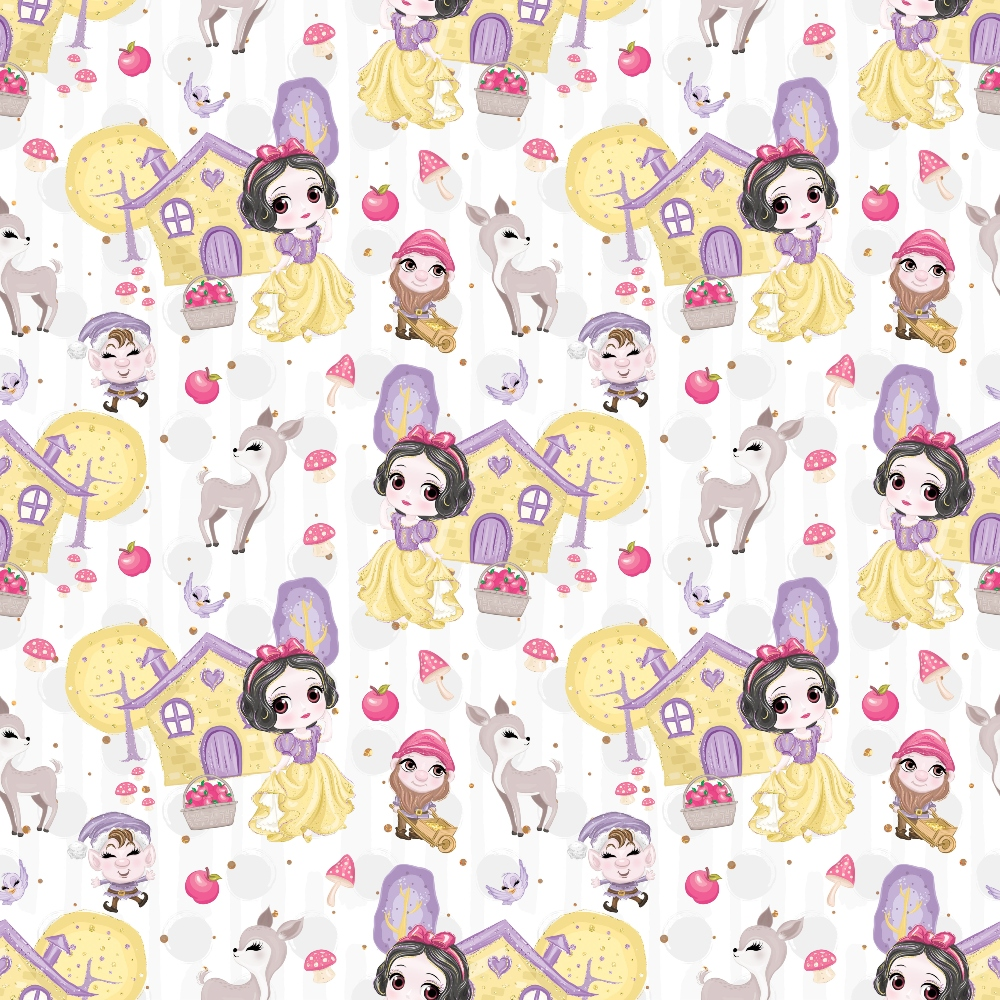 Cute Snow White Fairy Tale Pattern 11 Quilting Cotton Fabric