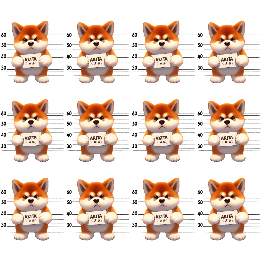 Doggie Mugshots Akita Pattern Quilting Cotton Fabric