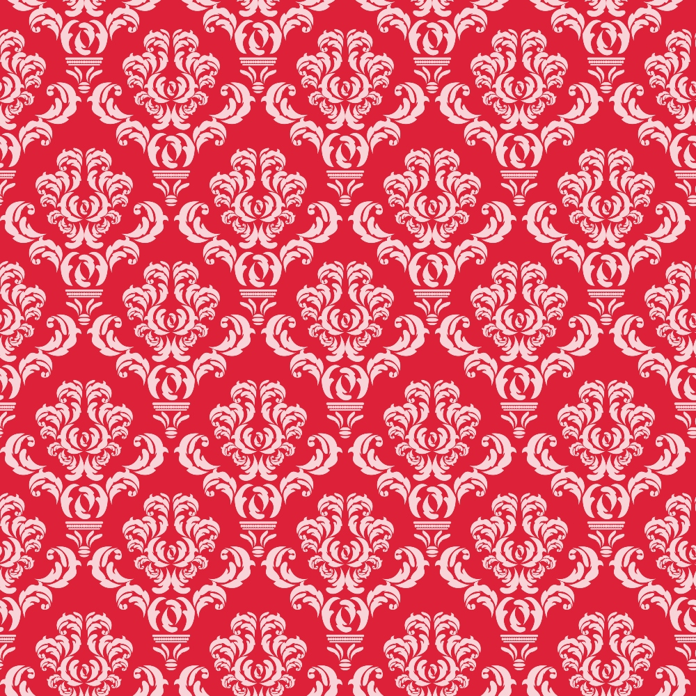 Simple Damask White on Red Quilting Cotton Fabric