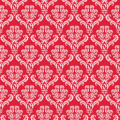 Simple Damask White on Red Quilting Cotton Fabric