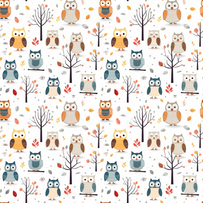 Cartoon Owls Pattern 7 Quilting Cotton Fabric