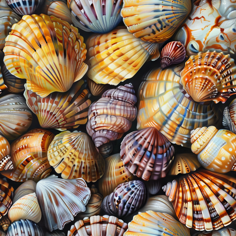 Realistic Sea Shells Quilting Cotton Fabric