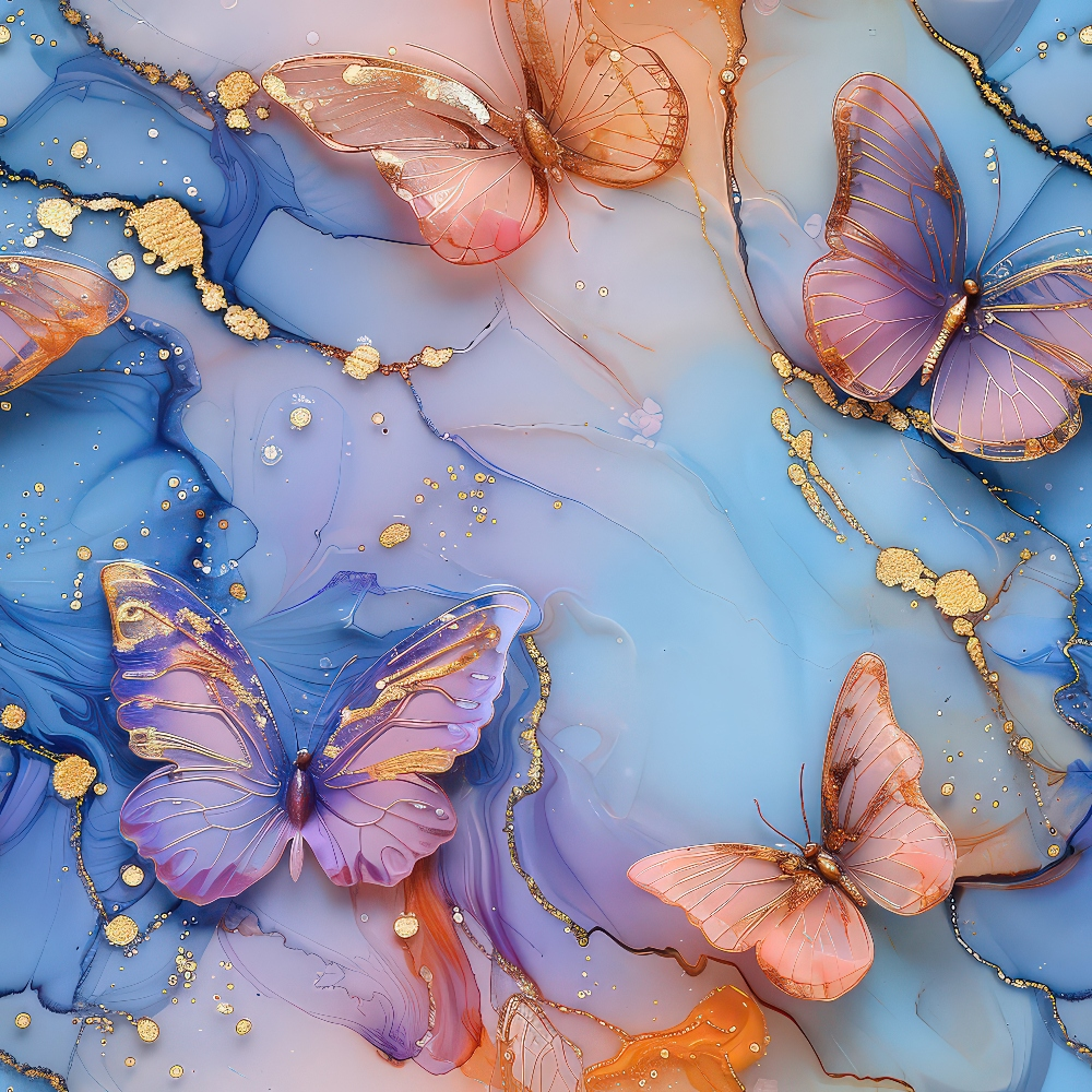 Pastel Alcohol Ink Butterfly Pattern 2 Quilting Cotton Fabric
