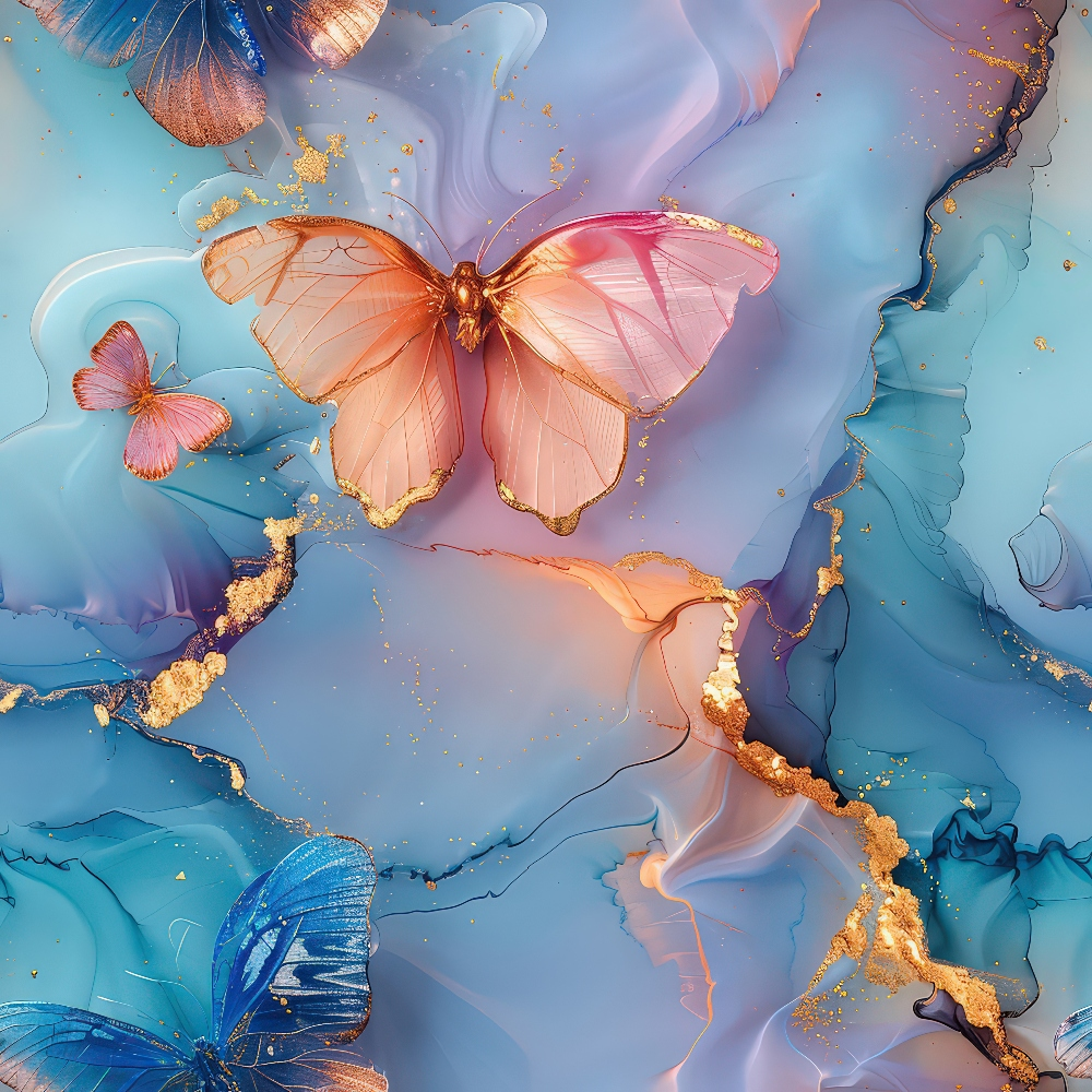 Pastel Alcohol Ink Butterfly Pattern 3 Quilting Cotton Fabric