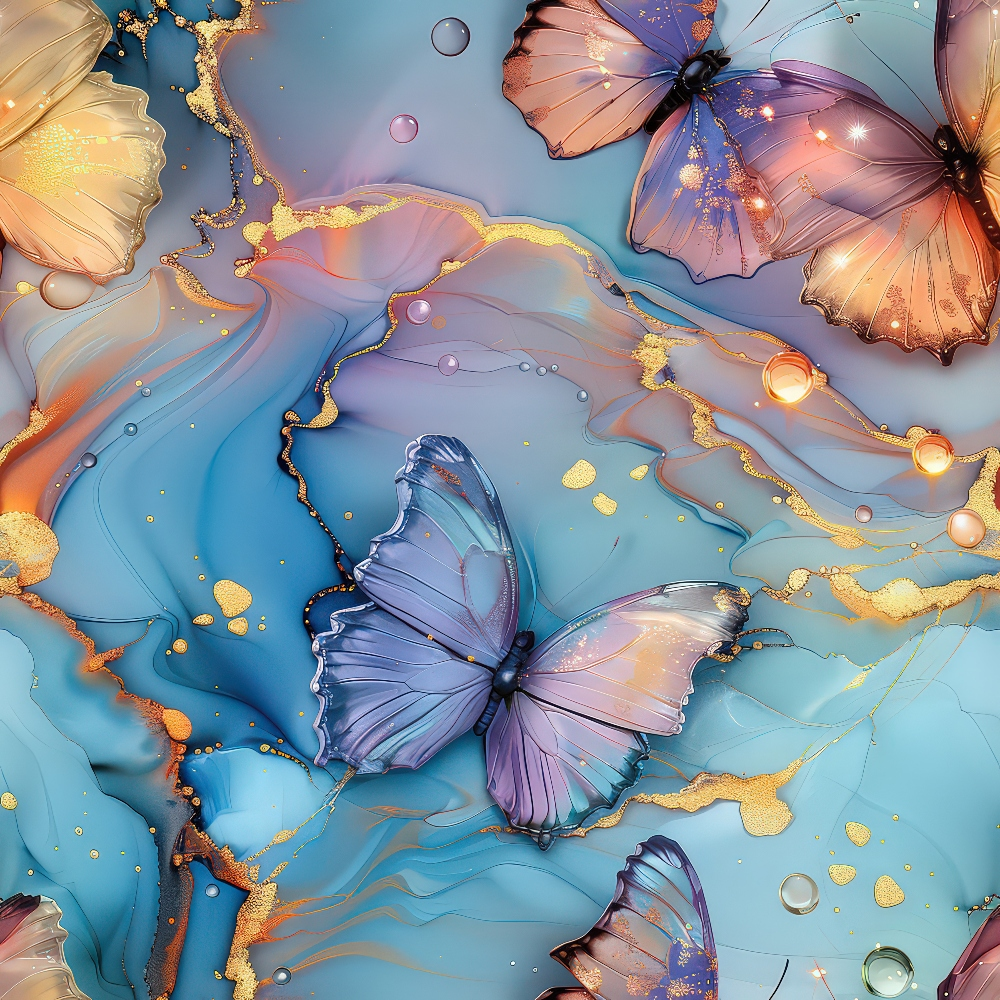 Pastel Alcohol Ink Butterfly Pattern 5 Quilting Cotton Fabric