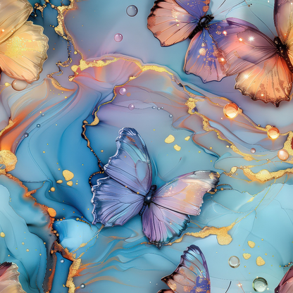 Pastel Alcohol Ink Butterfly Pattern 5 Quilting Cotton Fabric