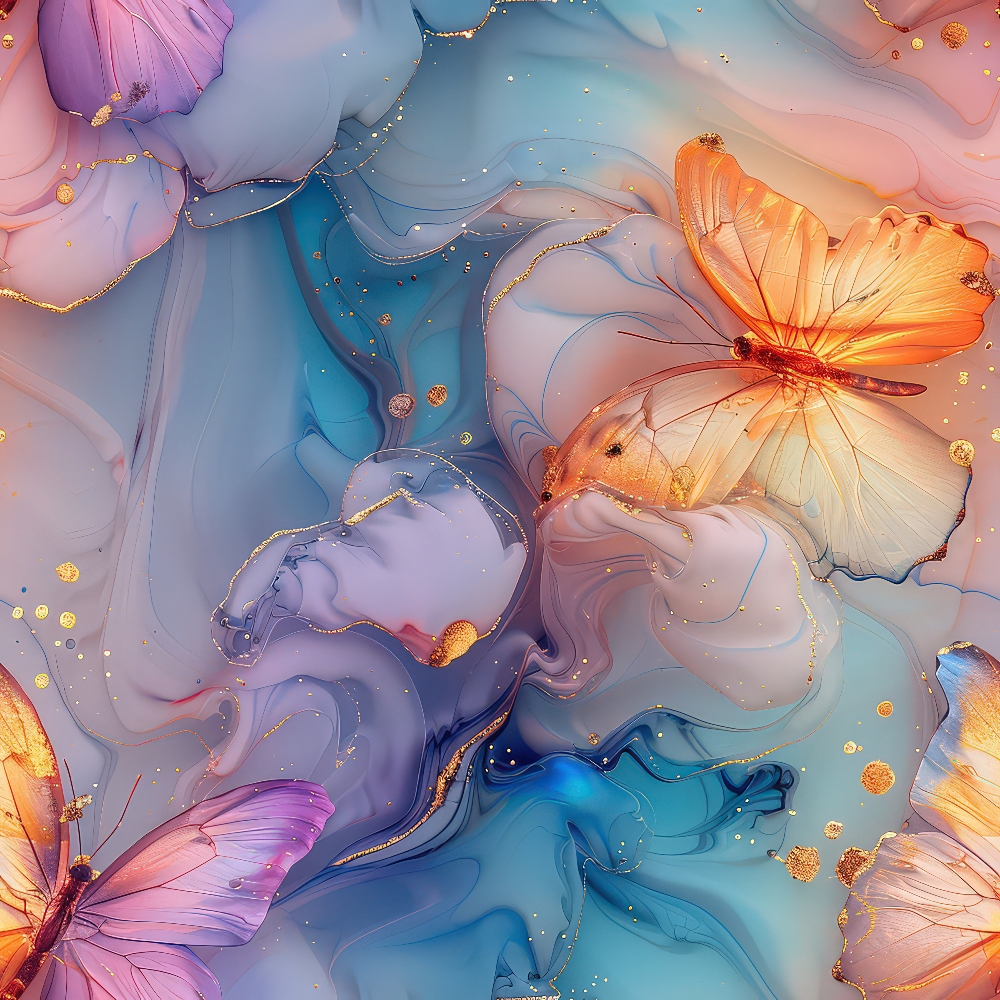 Pastel Alcohol Ink Butterfly Pattern 10 Quilting Cotton Fabric