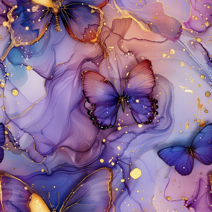 Pastel Alcohol Ink Butterfly Pattern 12 Quilting Cotton Fabric
