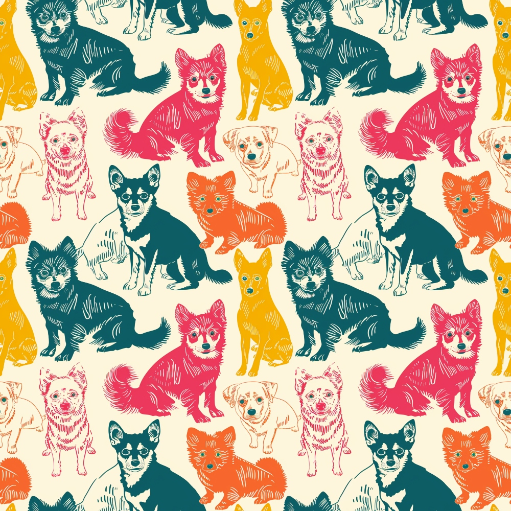 Posing Dogs Pattern 1 Quilting Cotton Fabric