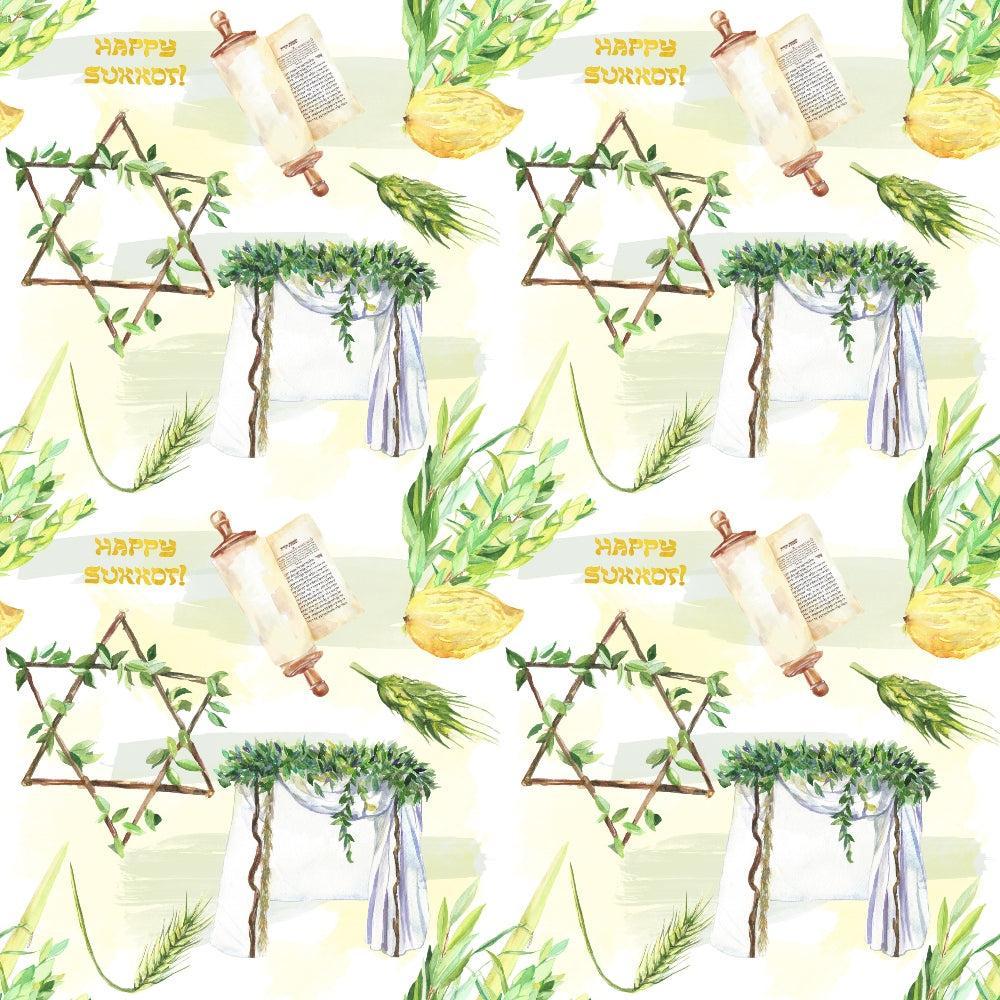 Watercolor Happy Sukkot Pattern 4 Quilting Cotton Fabric