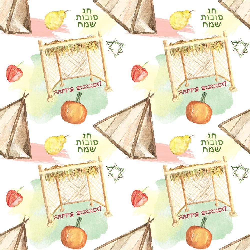 Watercolor Happy Sukkot Pattern 11 Quilting Cotton Fabric