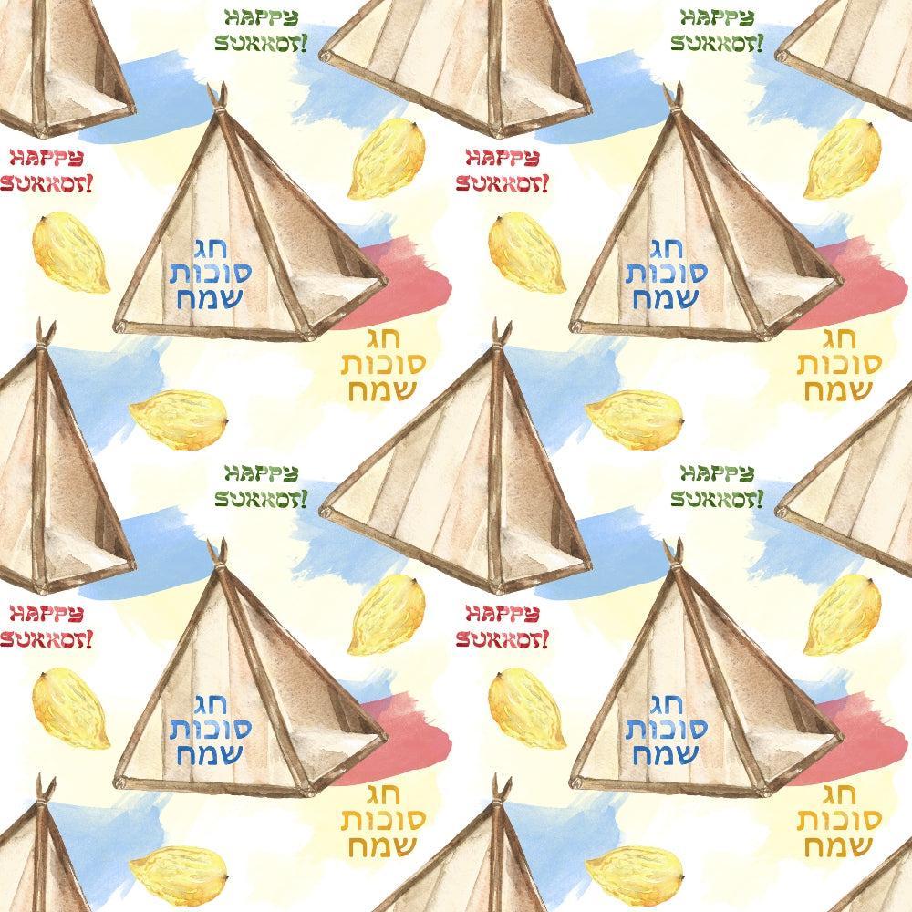 Watercolor Happy Sukkot Pattern 16 Quilting Cotton Fabric