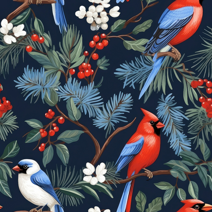 Cute Winter Birds Pattern 2 Quilting Cotton Fabric