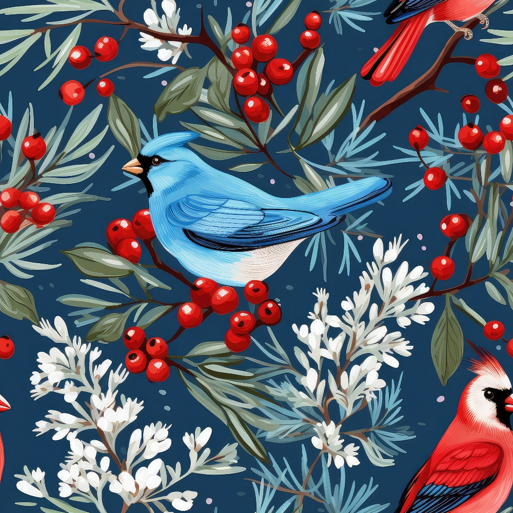 Cute Winter Birds Pattern 5 Quilting Cotton Fabric