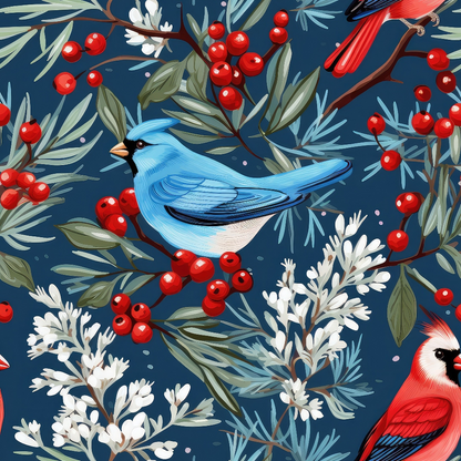 Cute Winter Birds Pattern 5 Quilting Cotton Fabric