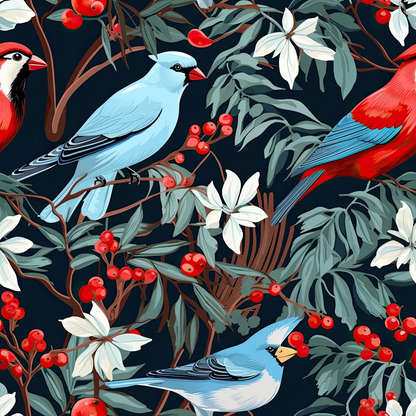 Cute Winter Birds Pattern 6 Quilting Cotton Fabric