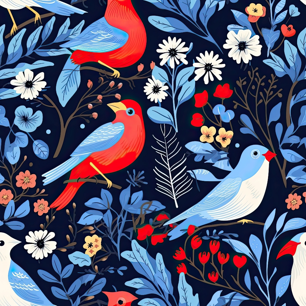 Cute Winter Birds Pattern 8 Quilting Cotton Fabric