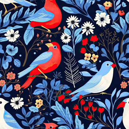 Cute Winter Birds Pattern 8 Quilting Cotton Fabric