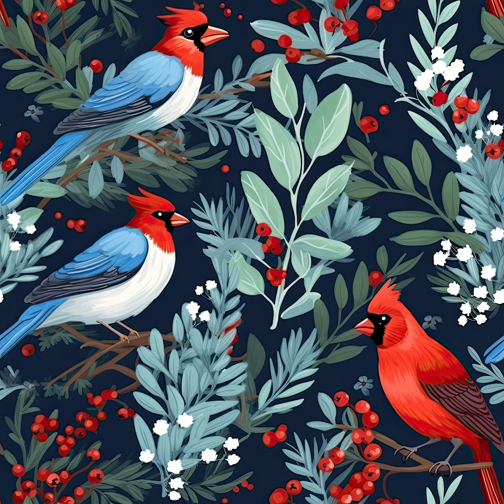 Cute Winter Birds Pattern 10 Quilting Cotton Fabric