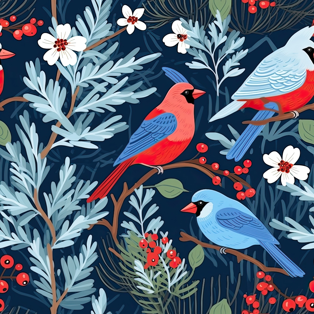 Cute Winter Birds Pattern 11 Quilting Cotton Fabric