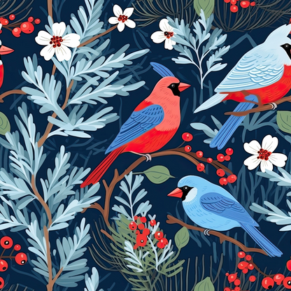 Cute Winter Birds Pattern 11 Quilting Cotton Fabric