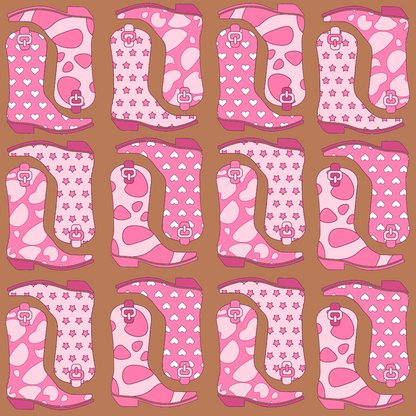 Pink Cowgirl Boots Pattern 2 Quilting Cotton Fabric