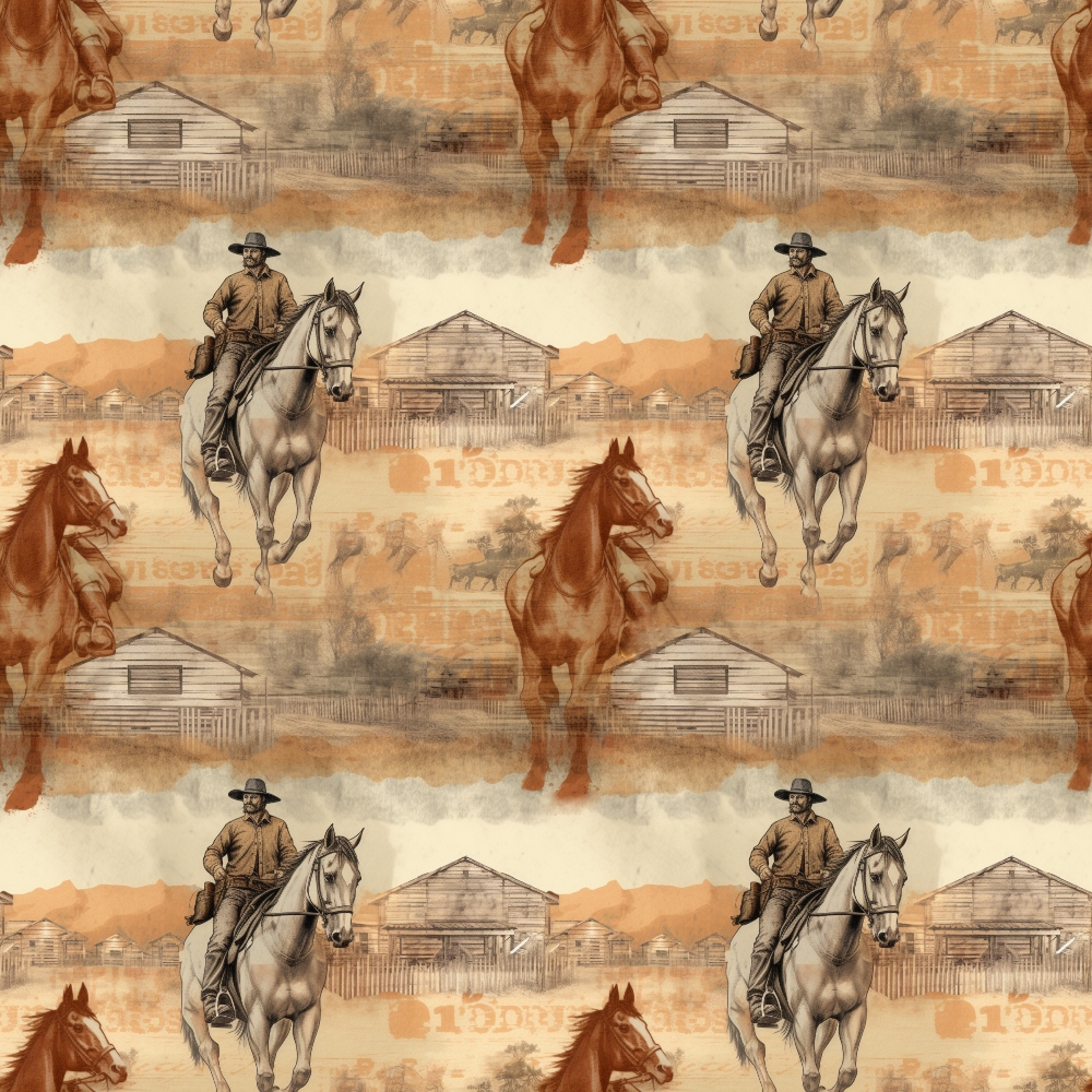 - The Cowboy Life Pattern 19 Quilting Cotton Fabric  
- Cowboy, horse, ranch, western, vintage, sepia, tan, brown, beige  
- Quilting, cotton textile, rustic, country, fabric yardage, rustic design, pastoral, equestrian, handmade crafts, sewing material