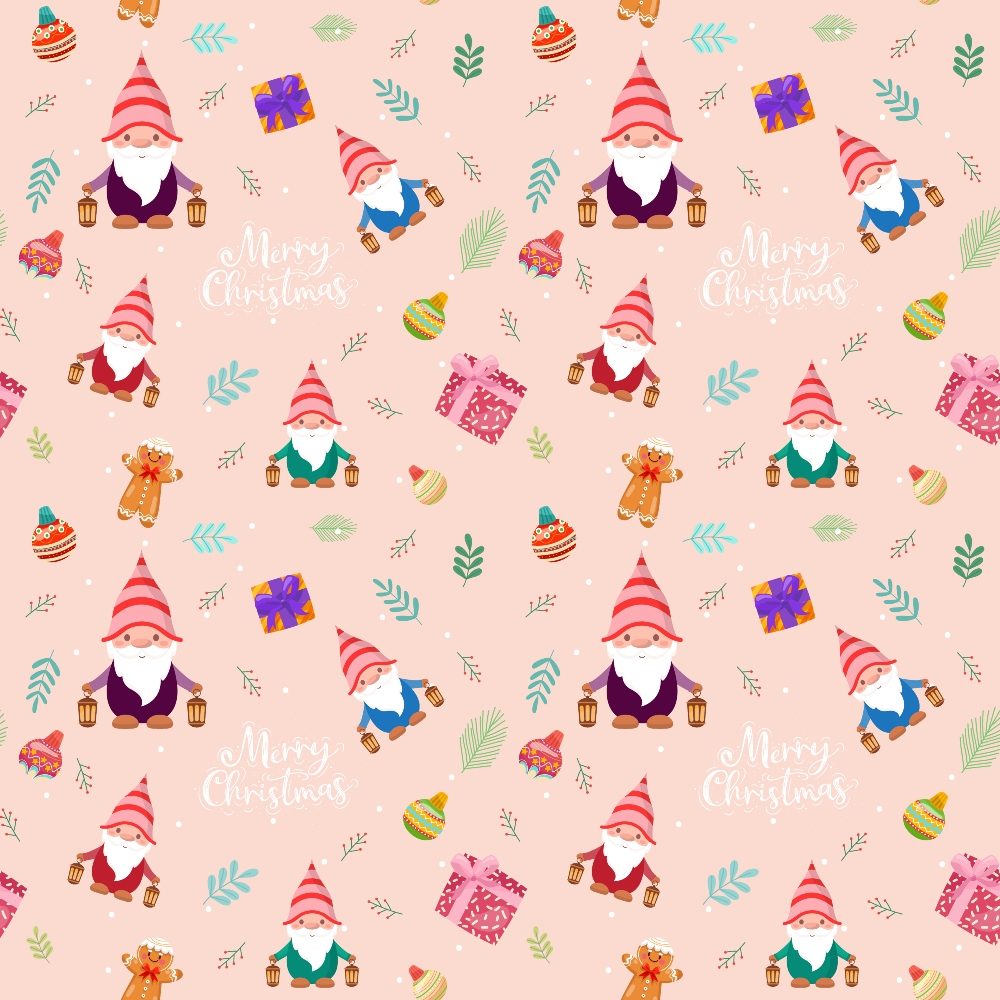 Pink Christmas Gnomes Pattern 1 Quilting Cotton Fabric