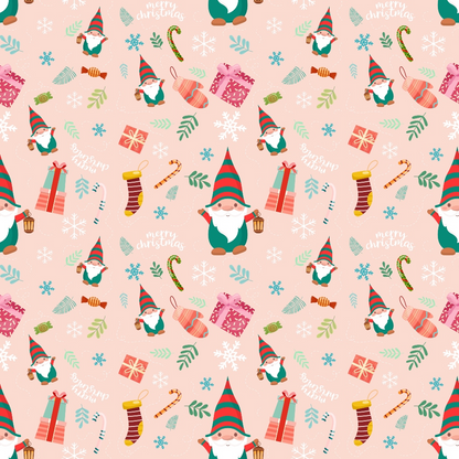 Pink Christmas Gnomes Pattern 5 Quilting Cotton Fabric