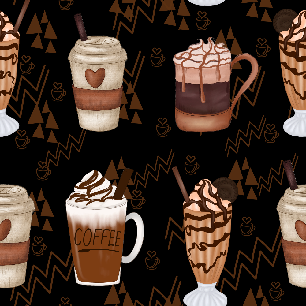 - Coffee Gnomes Pattern 7 Quilting Cotton Fabric  
- Coffee mugs, hot beverages, iced coffee  
- Brown, cream, black, tan, mocha colors  
- Quilting cotton, fabric, yardage  
- Gnomes, whimsical, cute, cozy  
- Coffee cups, whipped cream, chocolate drizzle  
- Cozy, drink-themed, decorative textile