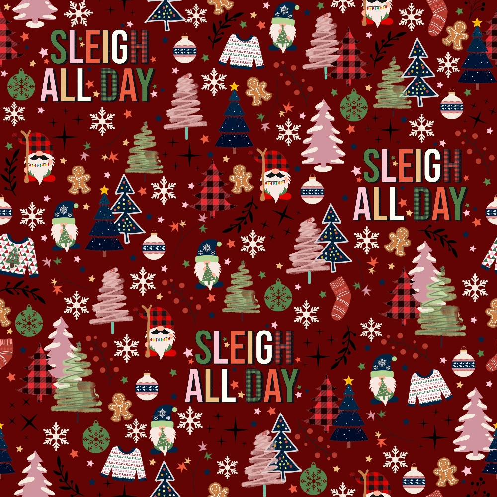 Sleigh All Day Dark Red Quilting Cotton Fabric