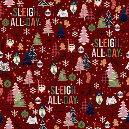 Sleigh All Day Dark Red Quilting Cotton Fabric