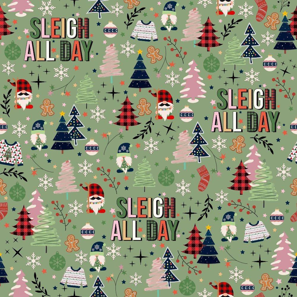 Sleigh All Day Green Quilting Cotton Fabric