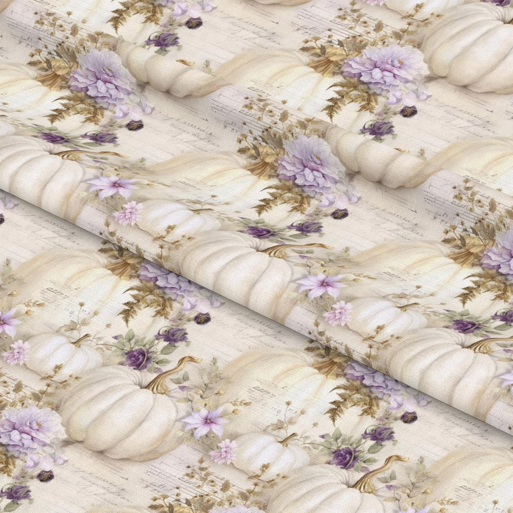 White Fall Pumpkins Pattern 15 Quilting Cotton Fabric