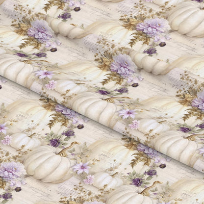 White Fall Pumpkins Pattern 15 Quilting Cotton Fabric