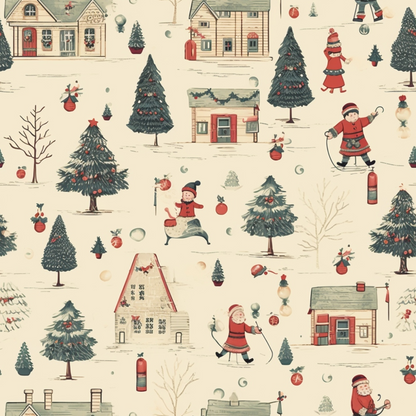 - Vintage Christmas Pattern 7 Quilting Cotton Fabric  
- Holiday fabric  
- Christmas trees  
- Santa Claus illustrations  
- Snowmen  
- Cozy houses  
- Red, green, beige colors  
- Quilting material  
- Cotton textile  
- Festive design  
- Winter theme  
- Traditional holiday motifs  
- Rustic charm  
- Decorative fabric yardage