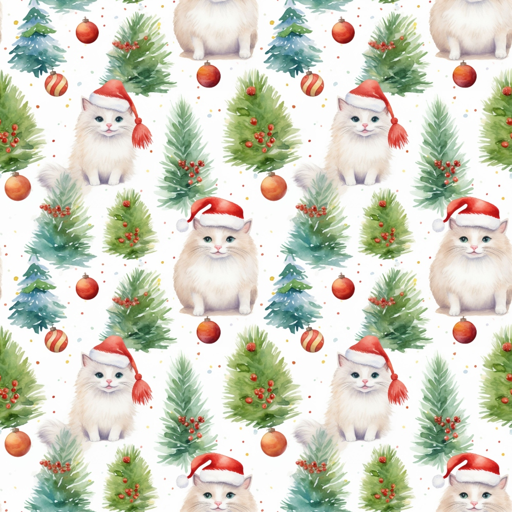 Christmas Santa Kitty Cats Pattern 1 Quilting Cotton Fabric