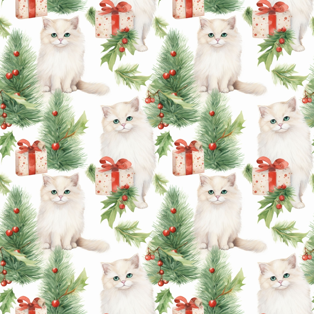 Christmas Santa Kitty Cats Pattern 4 Quilting Cotton Fabric