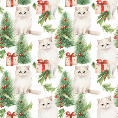 Christmas Santa Kitty Cats Pattern 4 Quilting Cotton Fabric