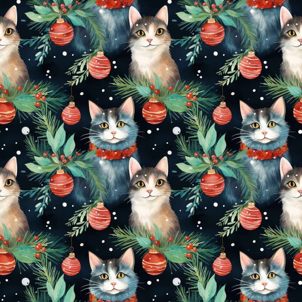 Christmas Santa Kitty Cats Pattern 6 Quilting Cotton Fabric