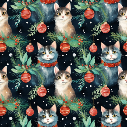 Christmas Santa Kitty Cats Pattern 6 Quilting Cotton Fabric