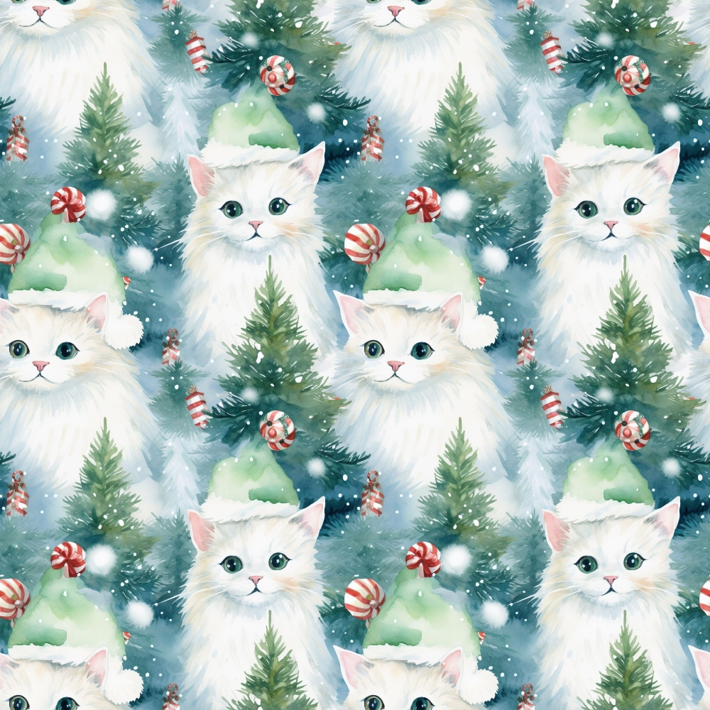 Christmas Santa Kitty Cats Pattern 12 Quilting Cotton Fabric
