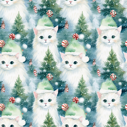 Christmas Santa Kitty Cats Pattern 12 Quilting Cotton Fabric