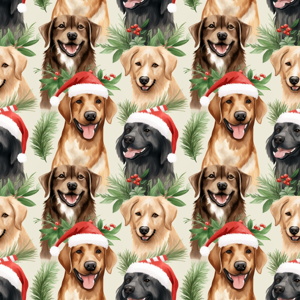 Christmas Santa Puppy Dogs Pattern 1 Quilting Cotton Fabric