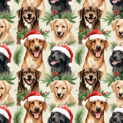 Christmas Santa Puppy Dogs Pattern 1 Quilting Cotton Fabric
